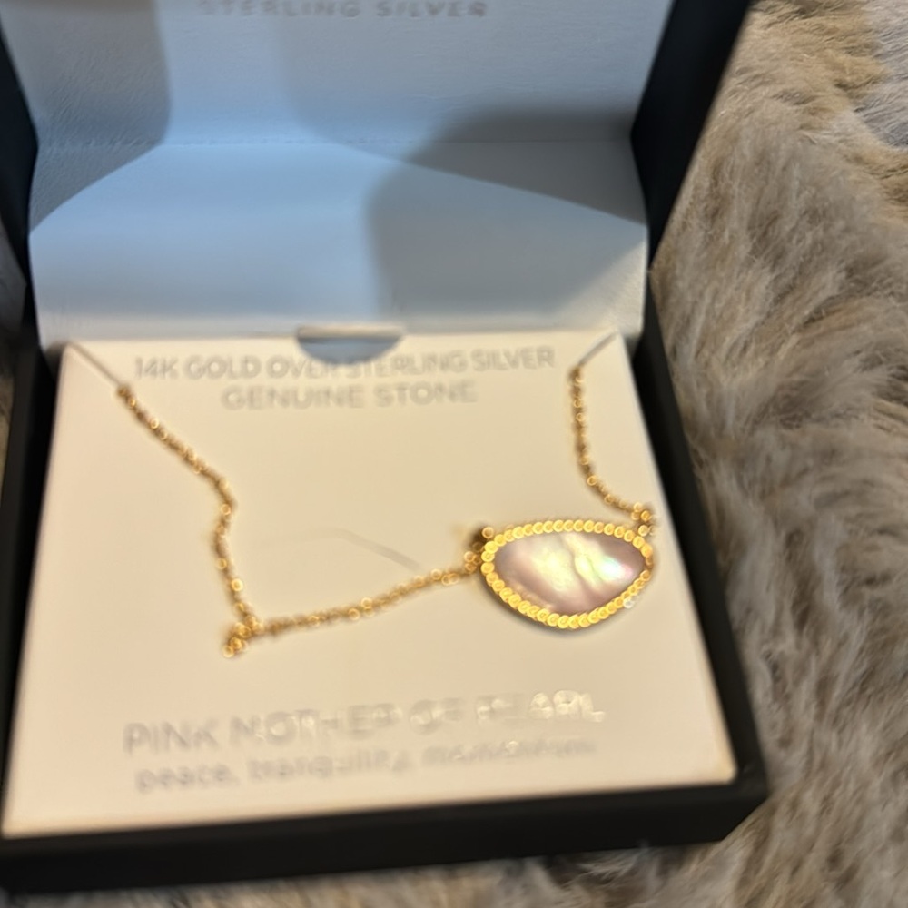 NWT 14K Gold Over Sterling Silver Necklace Pink Mother Of Pearl From Belk
